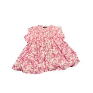 Lane Bryant flutter sleeve ruffle neck top size 26 pink and white